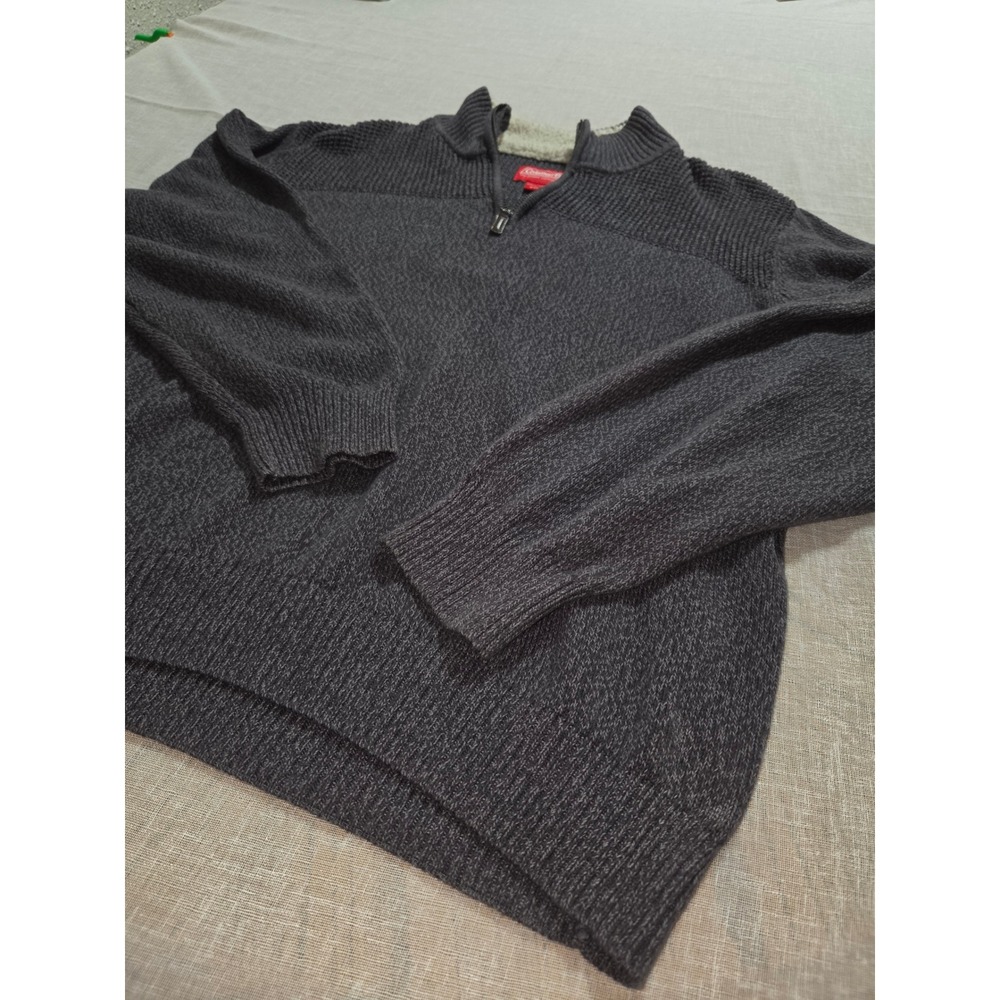 Coleman Mens XXL Quarter Zip Sweater Charcoal Gray Faux Fur Collar Cotton Knit - Picture 3 of 8